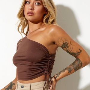 Motel Rocks KARA CROP TOP IN LYCRA DEEP MAHOGANY
